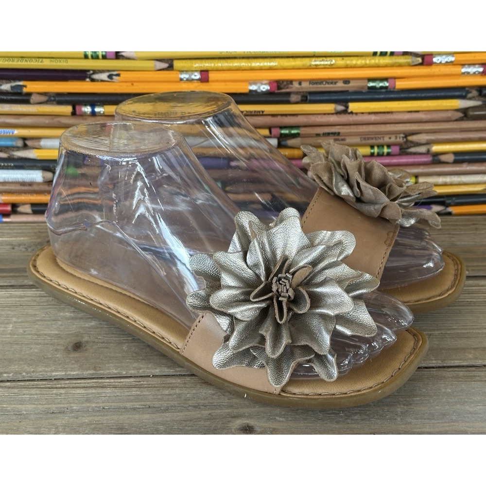 Born Azalea Sandals Leather Flower Boho Women 6 Gold Brown Excellent